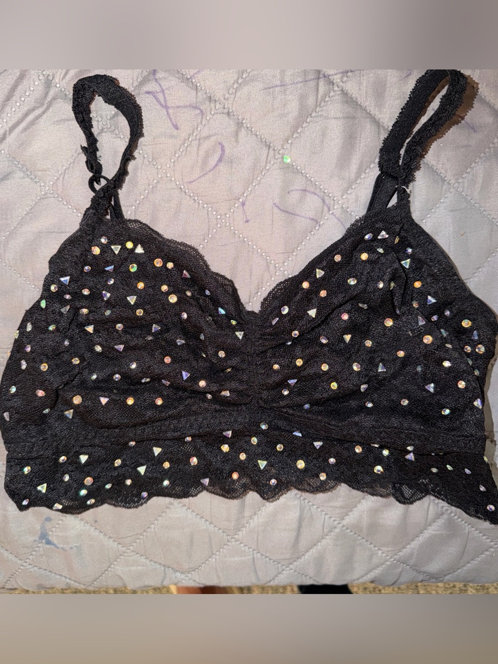 Victoria's Secret PINK Black Lace Bralette with Pink Logo Tag